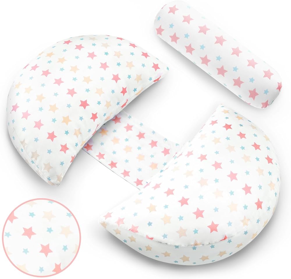 FOBIG Pregnancy Pillows for Sleeping, Maternity Pillow Soft Pregnancy Body Pillow Support for Back, Legs, Hips, Adjustable and Detachable Cooling Regenerated Cellulose Pillow Cover (Star)