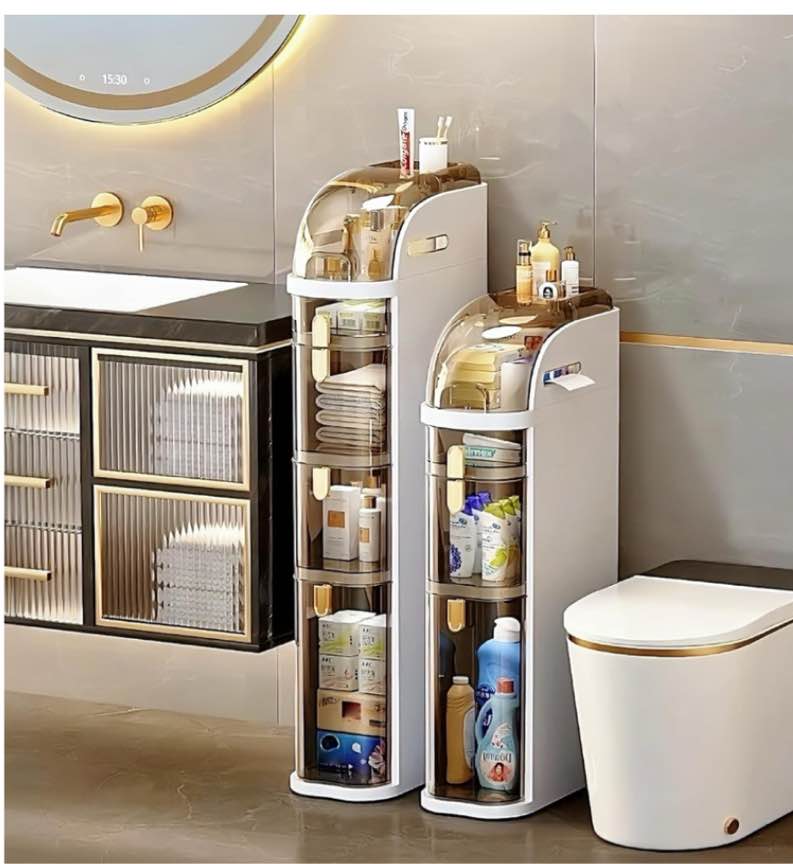 4-Tiers Slim Bathroom Storage Cabinet, Narrow Bathroom Storage, Plastic Waterproof Bathroom Storage Organizer for Small Spaces