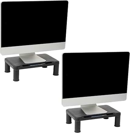 Mind Reader Iron Monitor Stand, Laptop or Screen Riser with Ventilated Metal Platform, Adjustable Height Levels, Pack of 2, Black