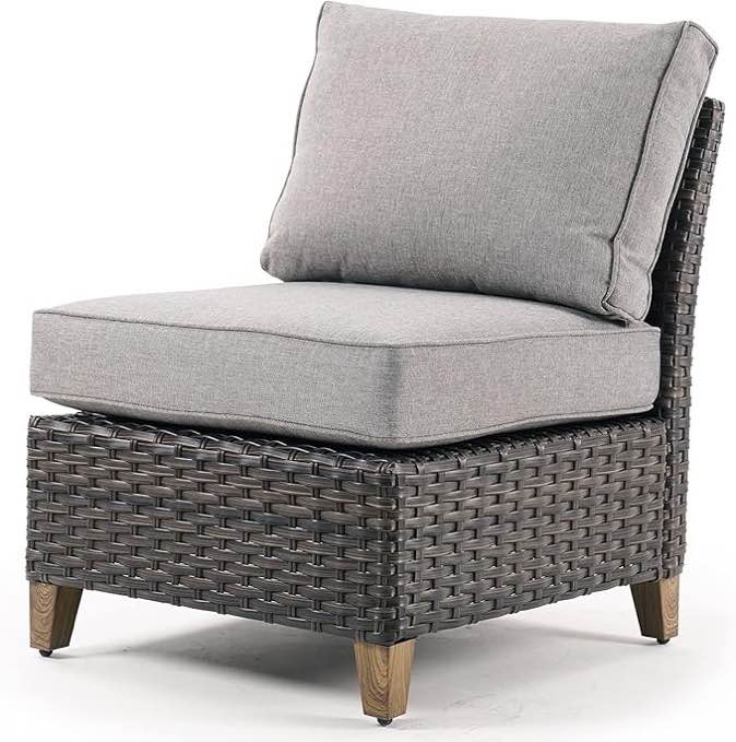 Grand patio Outdoor Furniture, Patio Wicker Sectional Sofa Modular Furniture Set Single Sofa with Thick Cushions and Steel Frame for Deck Porch Poolside Garden (Armless Sofa)