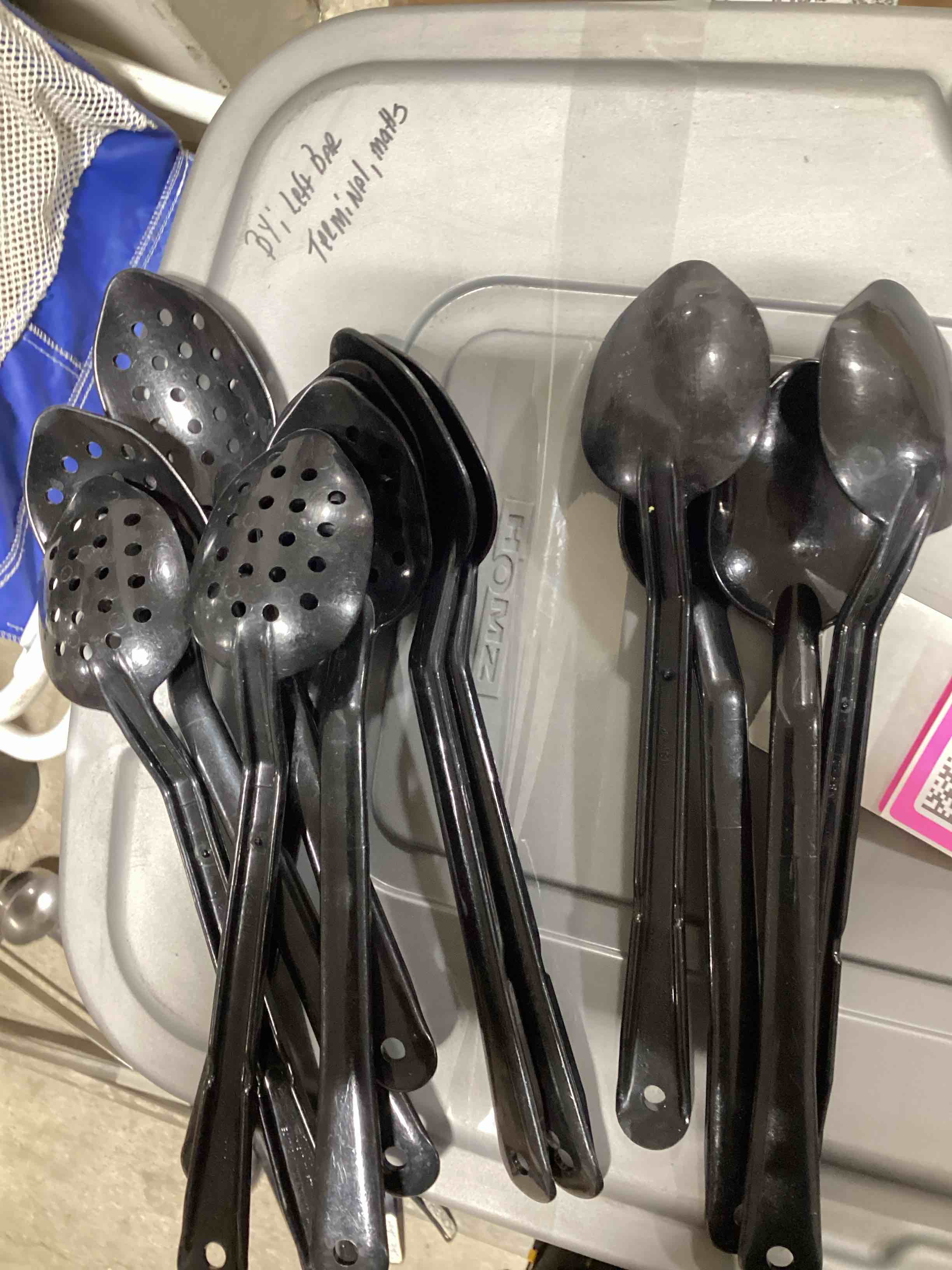 Cambro SPOP11CW110 Camwear Spoon 11" Perforated Black and Cambro SPO11CW-110 - Camwear 11" Solid Serving Spoon