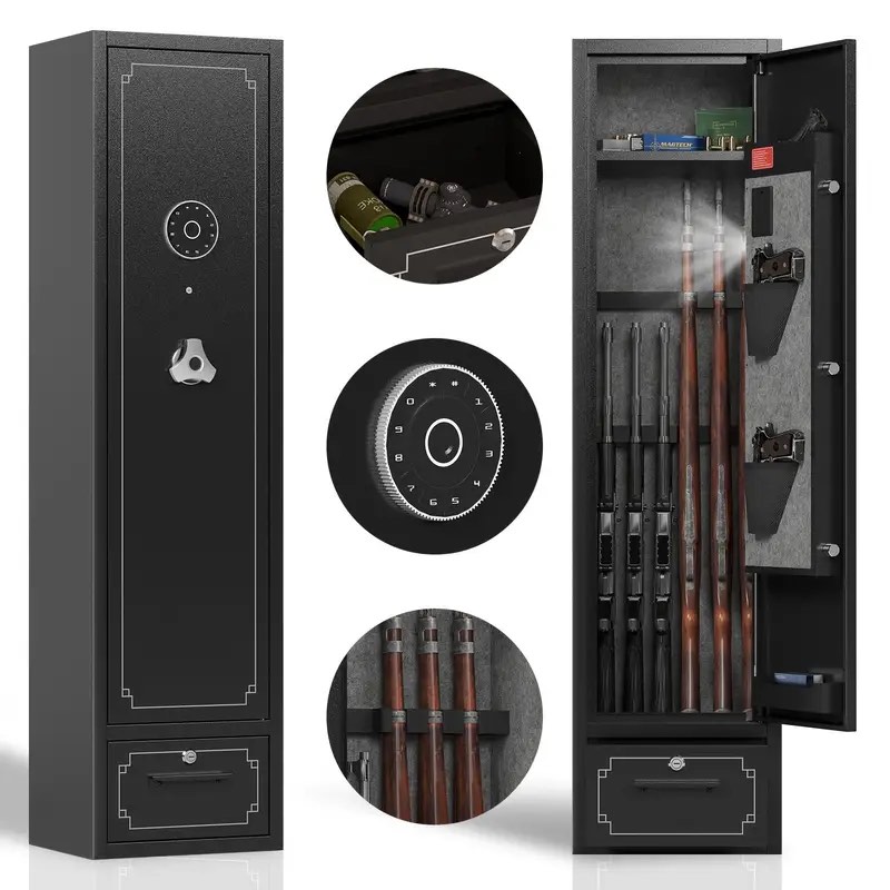 Gun Safe with Drawer, Gun Safes for Home Rifle and Pistols, Rifle Gun Safe, Gun Cabinet for Rifles and Shotguns with/without Scopes, Shotgun Safe with Removable Shelf and Gun Rack