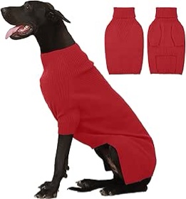 IECOii Large Dog Sweater,Pet Dog Sweaters for Large Dogs Boy,Thanksgiving Fall Knit Doggie Sweatshirt,Turtleneck Thick Warm Girl Dog Sweater,Winter Knitwear Clothes for Corgi,French Bulldog(Red,L)