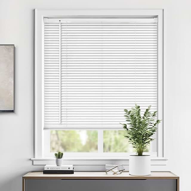 Cordless 1 inch vinyl mini blinds 38WX 48H white