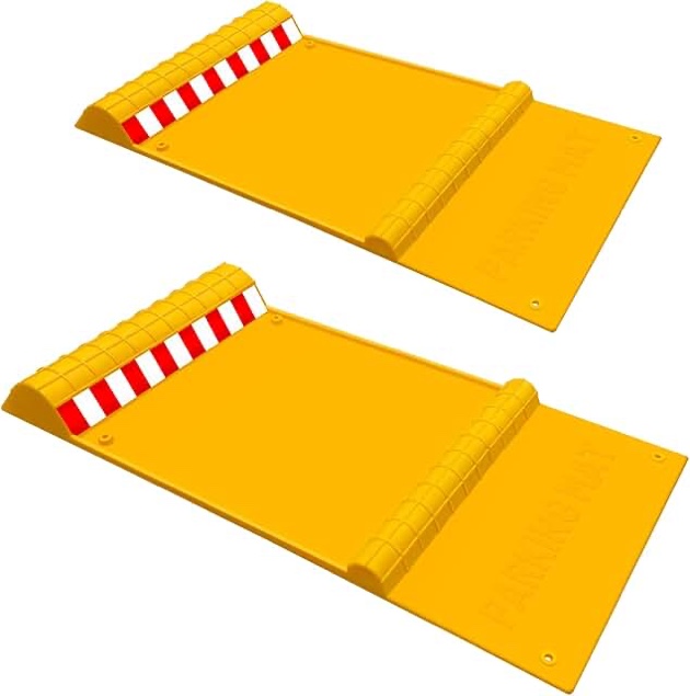 HOXWELL2 pack parking mats for garage floor 21.6 inch X 11 inch X1.9 inch heavy duty garage car parking mat with high visible. Visibility will stop for cars truck doors, indoor outdoor yellow.