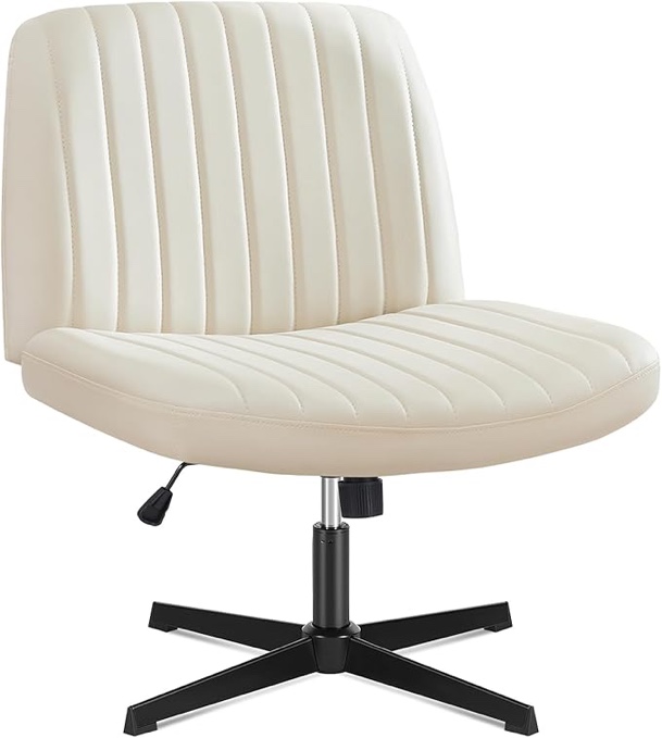 Criss Cross Desk Chair, Armless Office Chairs No Wheels, Cross Legged Chair with Wide Seat, Height Adjustable, Office Chair for Home/Office/Make Up/Bed Room - Beige