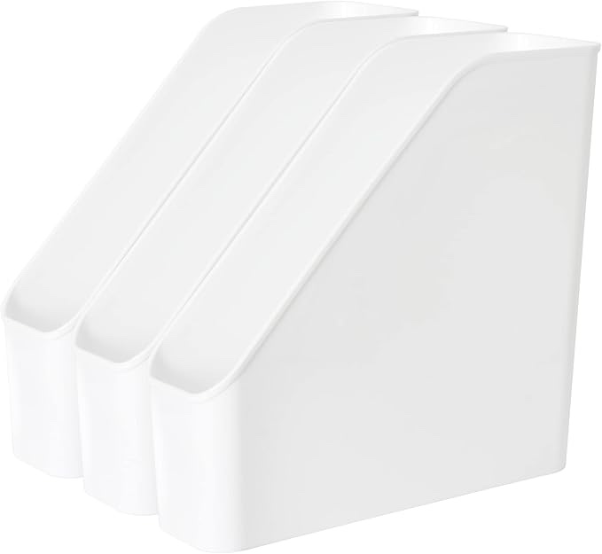 Plastic Book Bin Magazine Holder, 4 Pack, Vertical Standing Connecting Container Box for Office 