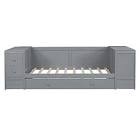 daybed with storage arms and drawers, twin size bed frame with trundle and charging station for bedroom,no box spring needed (gray)
