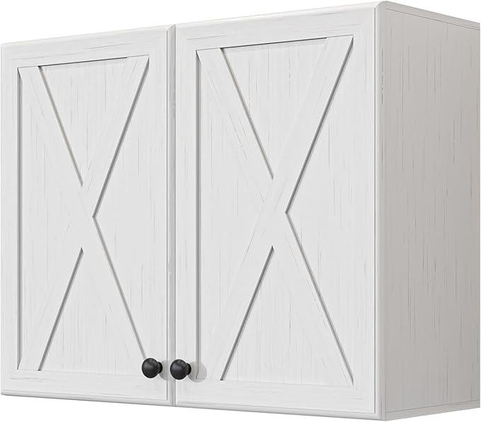Laundry Room Cabinets, Laundry Wall Cabinet Storage, Barn Door Kitchen Wall Cabinets with Doors and Shelves, Wall Mounted Cabinet for Laundry Room, Kitchen, Dinning Room, Bathroom, White