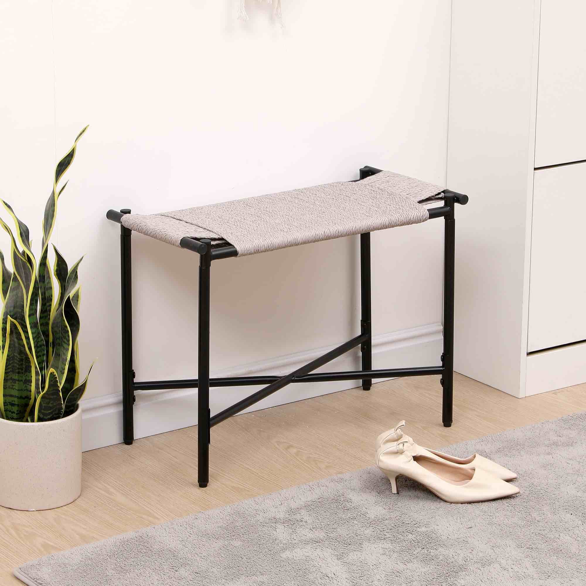 Entryway Ottoman Hand-woven Boho Vanity Chairs Footrest Stools for Living Room Sofas (Gray)