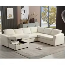  Shaped Sectional Sofa with Chaise Storage, Oversized Modular Design, Upholstered inBeige Chenille, Ideal for  ,There are two boxes3/5 ,1/5  ,2/5