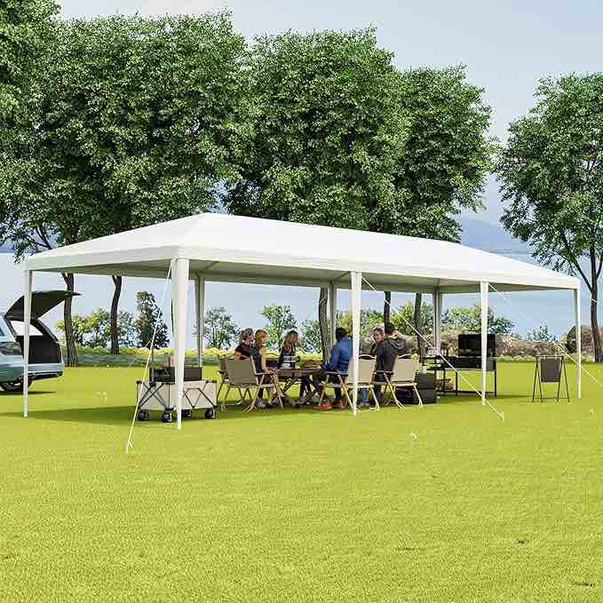  Party Tent - 10x20 Ft White Event Tent with 6 Sidewalls & 2 Zippered Doors, Ideal for Outdoor Weddings, Parties & Backyard Events
