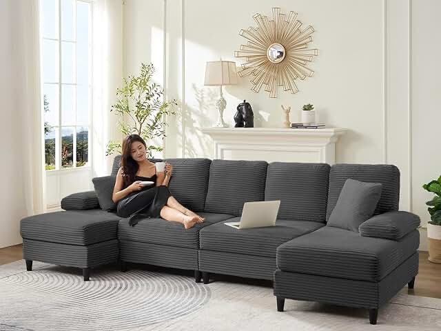 Sofa Couches for Living Room Clearance Set, U Shaped Couch 4 Seat Sofa Set with Double Chaise, Gray ( Incomplete ) 