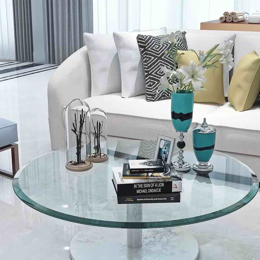 32? Inch Round Tempered Glass Table Top Clear Glass 3/8 Inch Thick Beveled Polished Edge