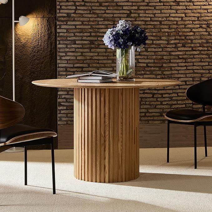 Round Dining Table,MDF Kitchen Table Dinner Tables Mid-Century Modern Dining Room Table for Party, Meeting Oak (Oak)
