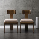 Upholstered Dining Chairs Set of 2, Fabric Side Chairs with Beige Seating Light Brown Solid Rubber N779P236964A