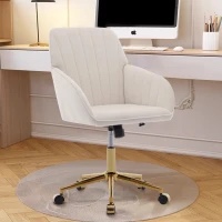 Swivel Chair with Velvet Cushion and Lumbar Support, Office Chair with Golden Base, 25" L x 23" W x 38" H, Beige