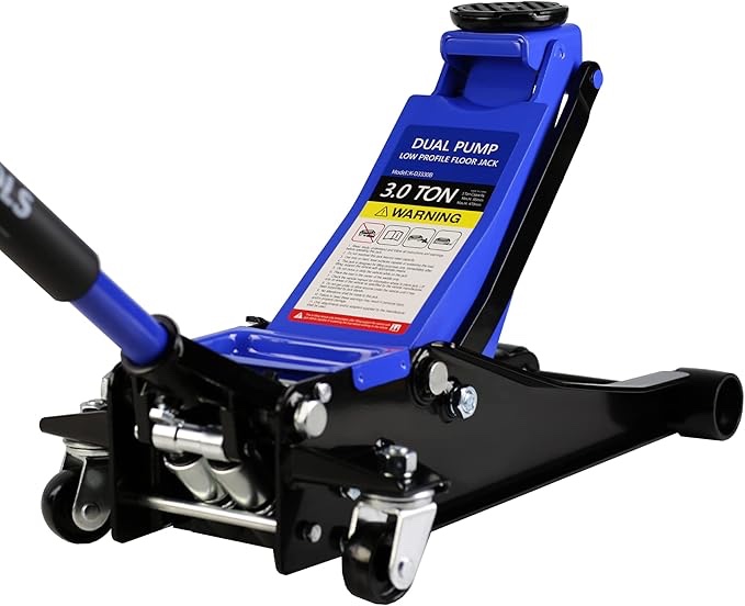 Hydraulic Low Profile and Steel Racing Floor Car Jack with Dual Piston Quick Lift Pump,3 Ton (6600 lb) Capacity,Truck Jack Blue 3 ton Floor Jack 3T Dual Pump 3.3"-18.5"