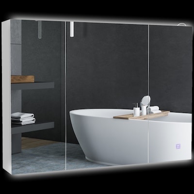 kleankin Lighted Medicine Cabinet with Mirror 26 x 36 Wall Mounted Bathroom Mirror with Storage 3-Color Bathroom Wall Cabinet with USB Charge Adjustable Shelf High Gloss White
