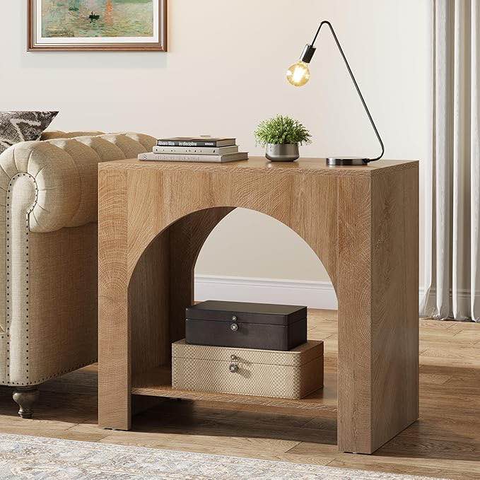 Side Table, Large Sofa Side Table with Heavy-Duty Wooden Pedestal for Living Room, Bedside Nightstand with Storage for Bedroom, Accent Furniture, Easy Assembly, Brown