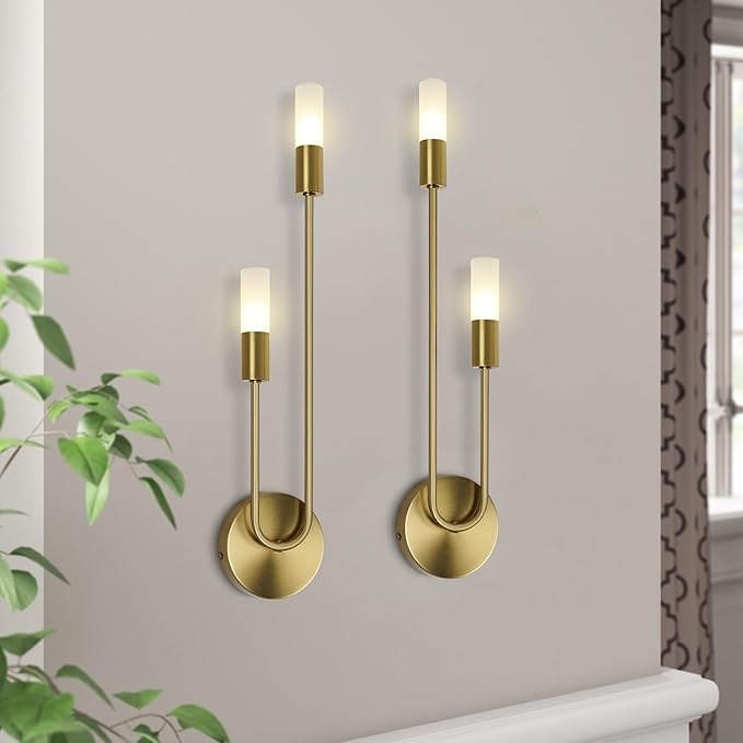  Vintage Antique Brass Wall Sconces with Cylindrical Frosted Glass Shades Modern 2-Light G9 Bulb Socket Metal Vanity Lights Wall Mounted Lamps for Bathroom Mirror Bedroom Stairway (2 Pack)