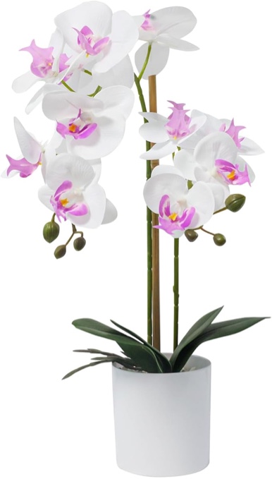 ohmywor pink orchids artificial flowers, 20" pink orchid in pot faux orchid plant with ste