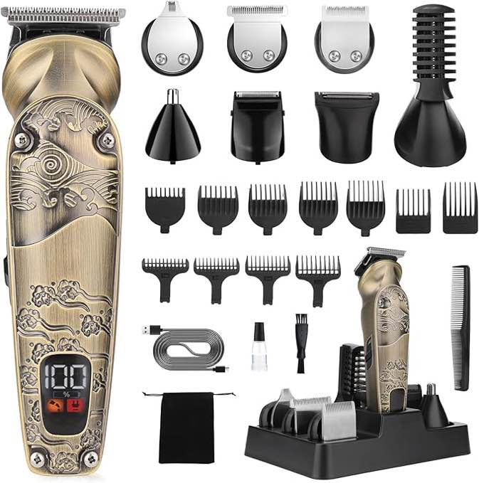 beard trimmer for men, 8 in 1 waterproof t-blade hair clippers, cordless hair clipper trimmers set, electric razor shavers for men, led display, grooming kit for nose mustache body facial gifts