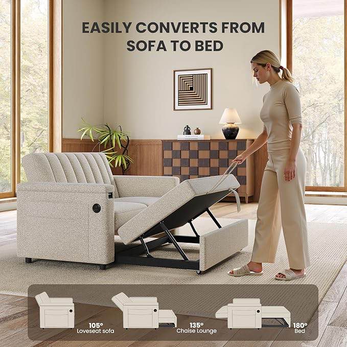 Sofa Bed,Pull Out Couch with Side Table, Convertible Loveseat with Adjustable