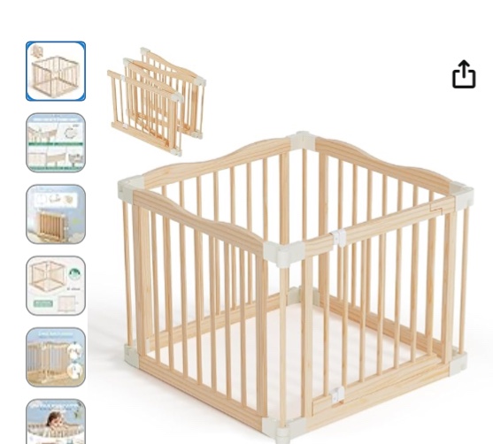 Foldable Wooden Playpen - Adjustable Wood Baby Play Yard with Child-Proof Lock, Indoor Large Safety Fence for Babies and Toddlers - Easy Assembly, 4 Panels