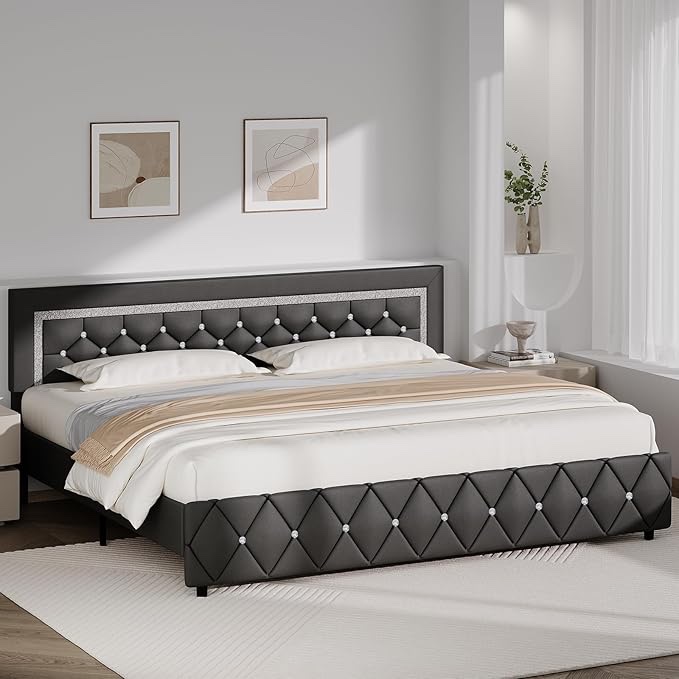 king upholstered panel bed  gray