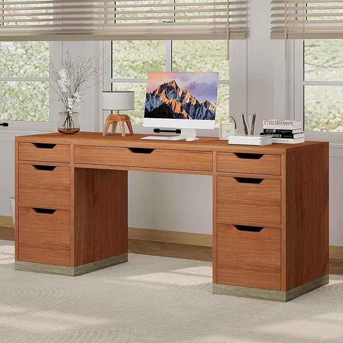 Drawers for Bedroom, Office Desk with File Cabinet for Work Study Writing, Small Spaces, Brown
