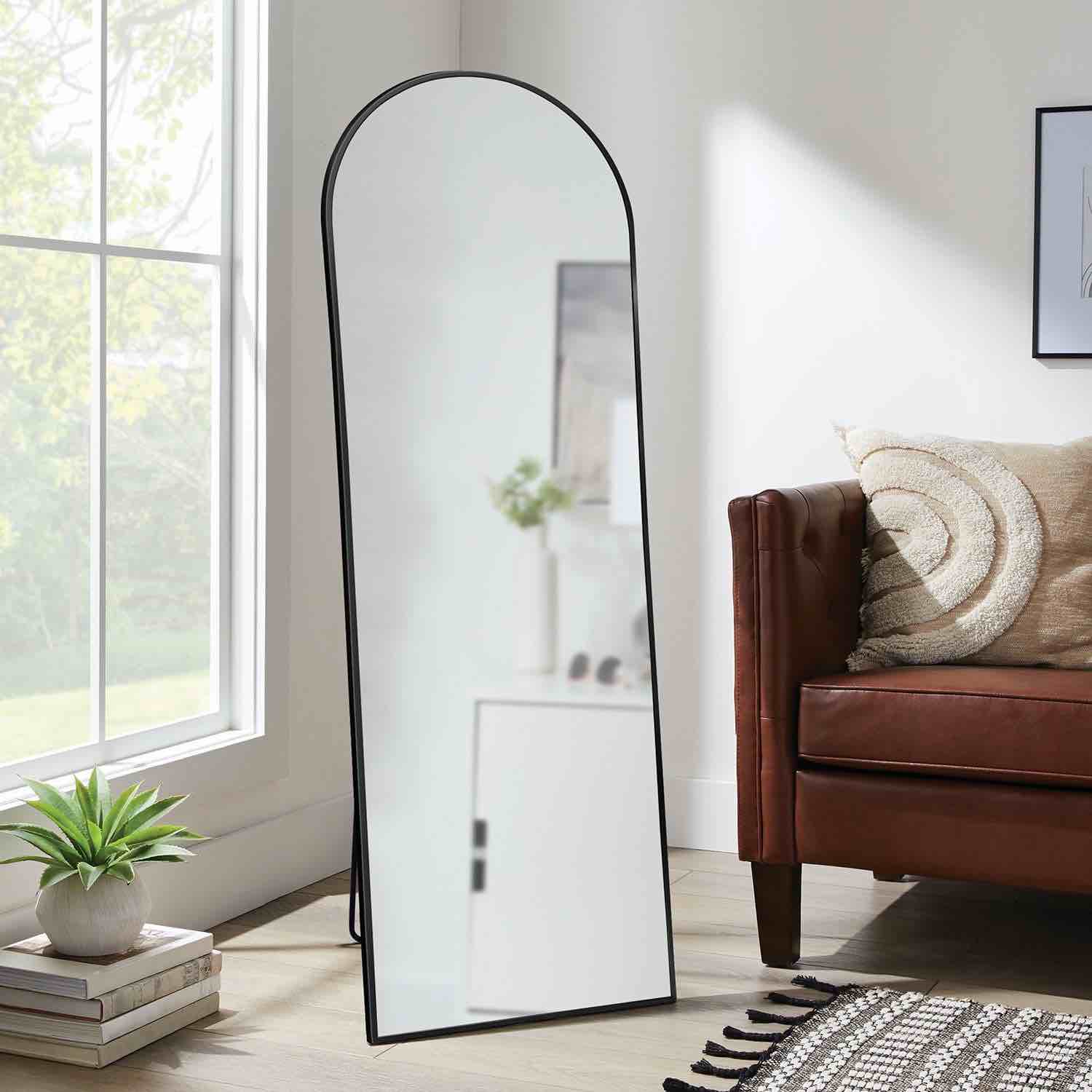 Metal Arch Floor Easel Mirror, Black or Brass