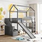 loft house bed with stairs - gray 