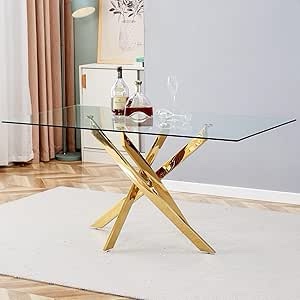 rectangular tempered glass dining table, 