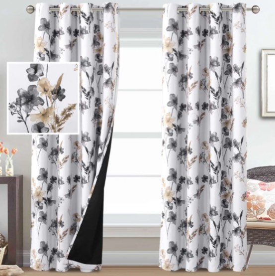 Peshy Floral Printed 100% Blackout Window Treatment Curtains Therm