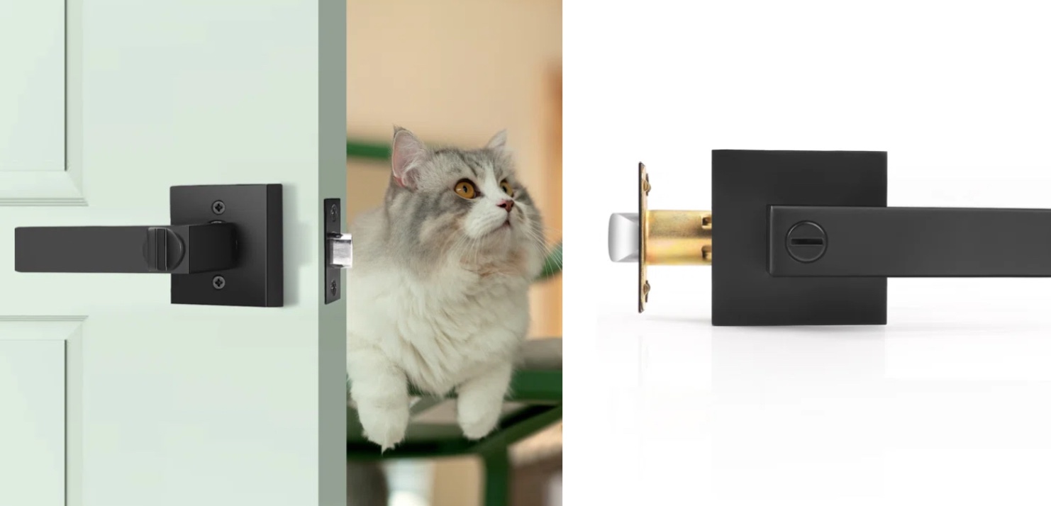 Heavy Duty Privacy Door Lever Keyless Lock with Square Rosette 