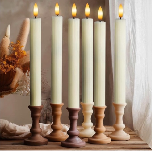 Fluted Ribbed Grooved LED Flameless Taper Candles, Remote, On set 12 