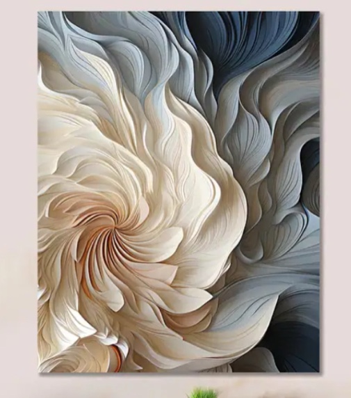  White and blue feather spiral I| - Abstract Geometric Canvas Print 