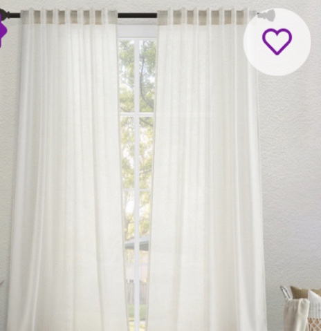Cotton Linen Blended Light Filtering Curtain,Back Tab Hooks Drapes (Set of 2,With Hooks) 