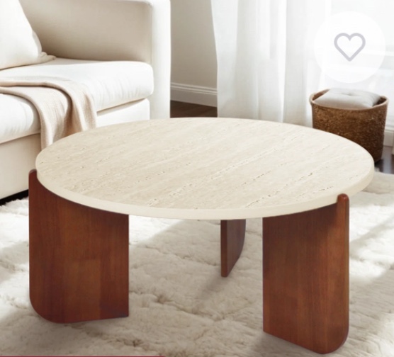 Elegant Round Travertine Texture Coffee Table – 30” Stone Coffee Table, Modern Design, Durable, Minimalist