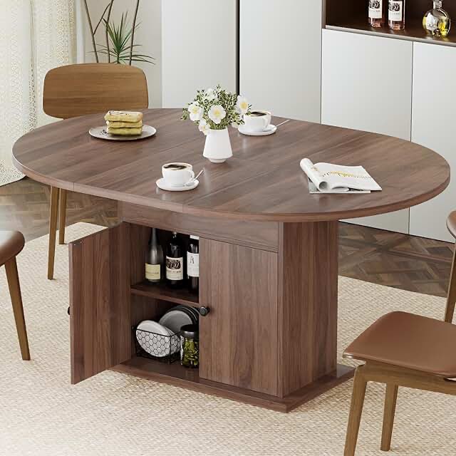 43.3"' -59" Extendable Round Dining Table For 4-8, Modern Farmhe 