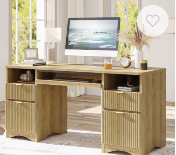 Luing 59"'Fluted Executive Desks with File and Storage Drawers,