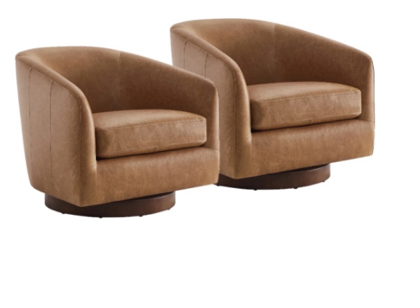 Bennett Genuine Leather Swivel Barrel Chair set 2