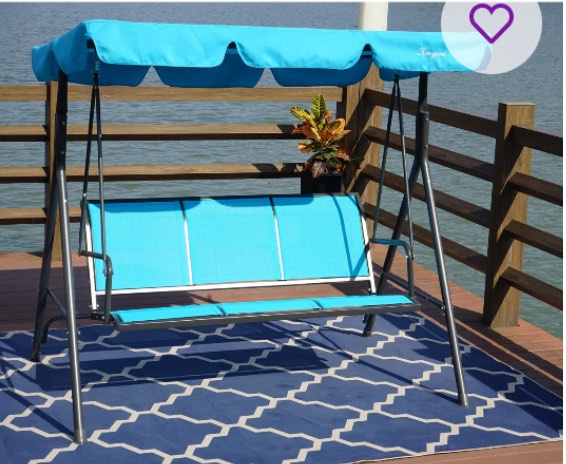 Belle Outdoor Patio Swing Chair w/PVC-coated polyester Breathable 3-Person Armrest Seat, Canopy Porch Swing