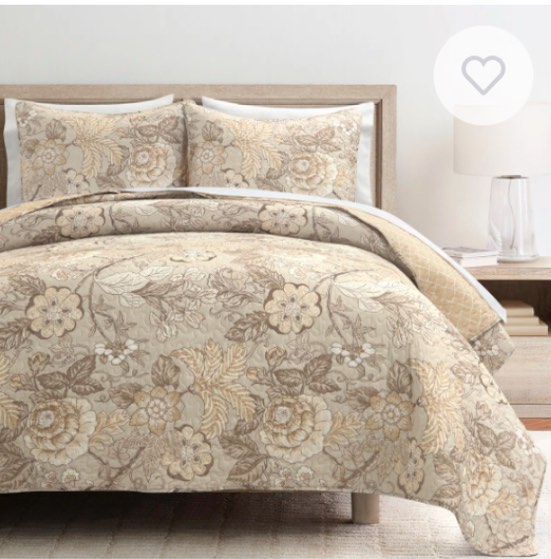 Beige Standard Cotton Reversible 3 Piece Quilt Set