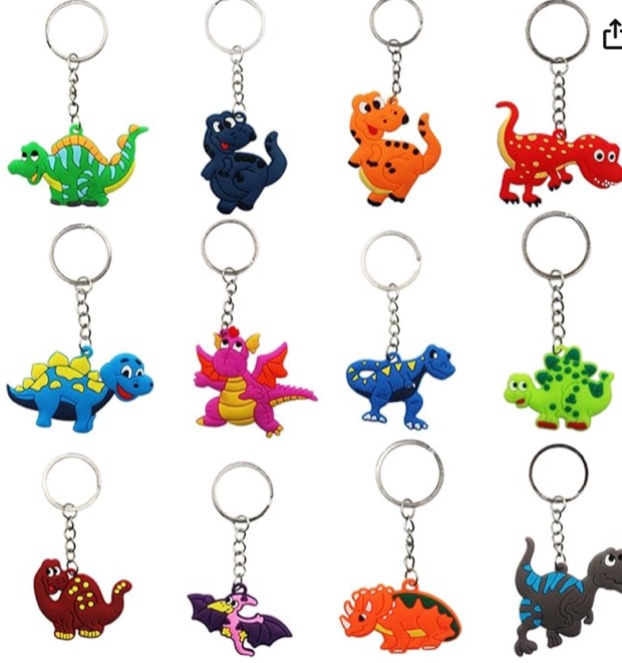 Dinosaur keychains of different