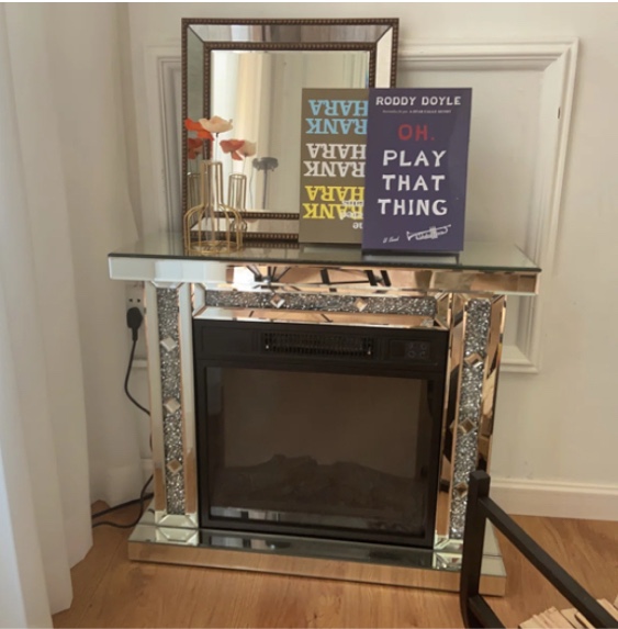 28"'L Small Electric Fireplace with Mirrored Finish