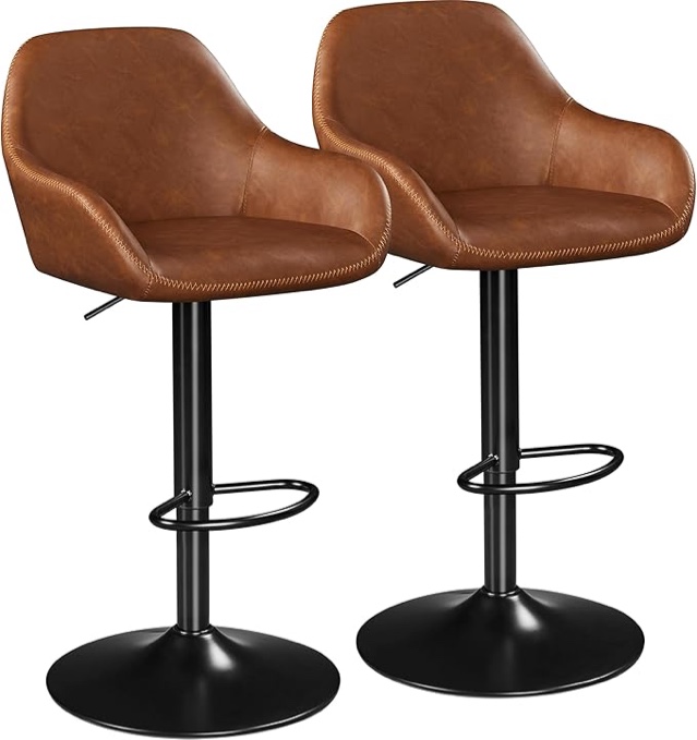 Tavion Adjustable Swivel Faux Leather Bar Stool with Armrests 