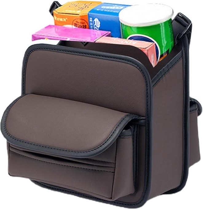 Car Trash Can Portable and Hanging  Height Trash Bin Faux Leather black  1pcs 