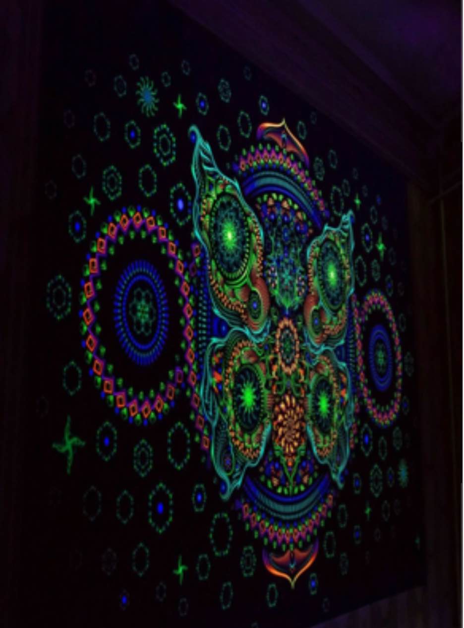 UV Backdrop Black Light Tapestry Psychedelic Art Banner Fluoro Psy Wall Hanging